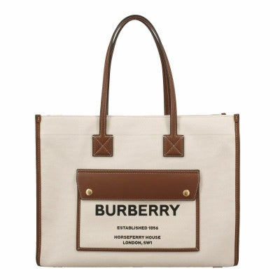 BURBERRY トートバッグ ブックトート ストライプ ブラウン レザー 