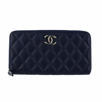 シャネル CHANEL 長財布 ラウンドファスナー レディース ネイビー 