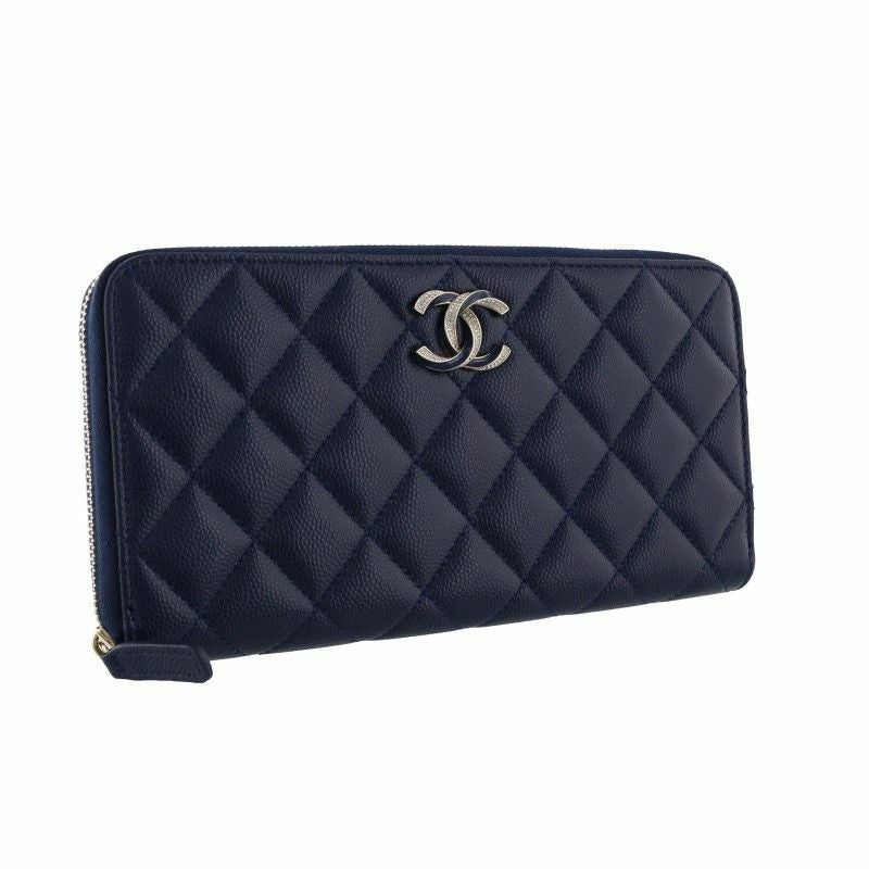 シャネル CHANEL 長財布 ラウンドファスナー レディース ネイビー