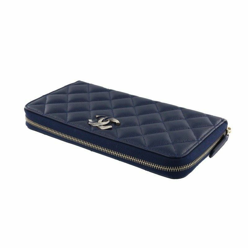 【エノ】CHANEL ネイビー 長財布 シャネル CHANEL 長財布 ラウンドファスナー レディース ネイビー