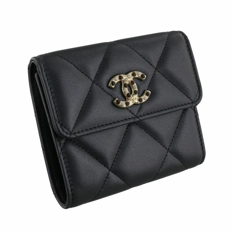 シャネル CHANEL 三つ折り財布 折財布 ミニ財布 レディース ブラック
