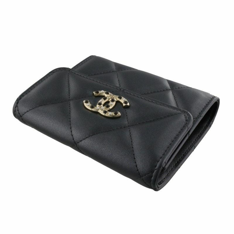 シャネル CHANEL 三つ折り財布 折財布 ミニ財布 レディース ブラック