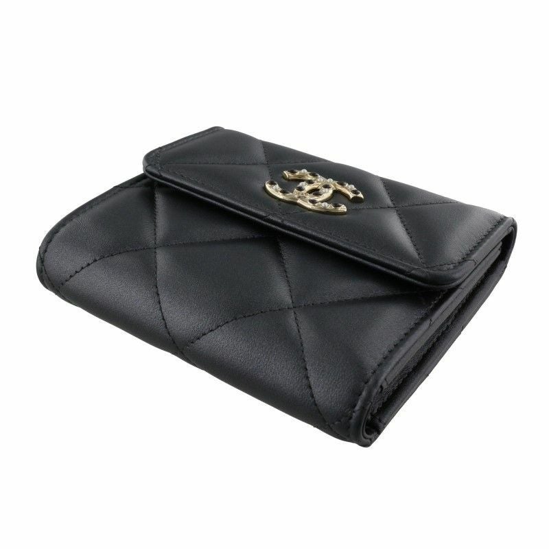 シャネル CHANEL 三つ折り財布 折財布 ミニ財布 レディース ブラック