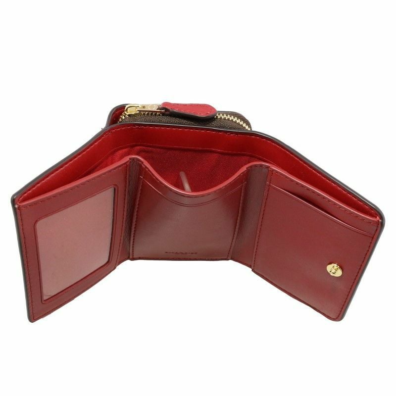 コーチ アウトレット COACH 三つ折り財布 シグネチャー BROWN 1941 RED 7331 IMRVQ