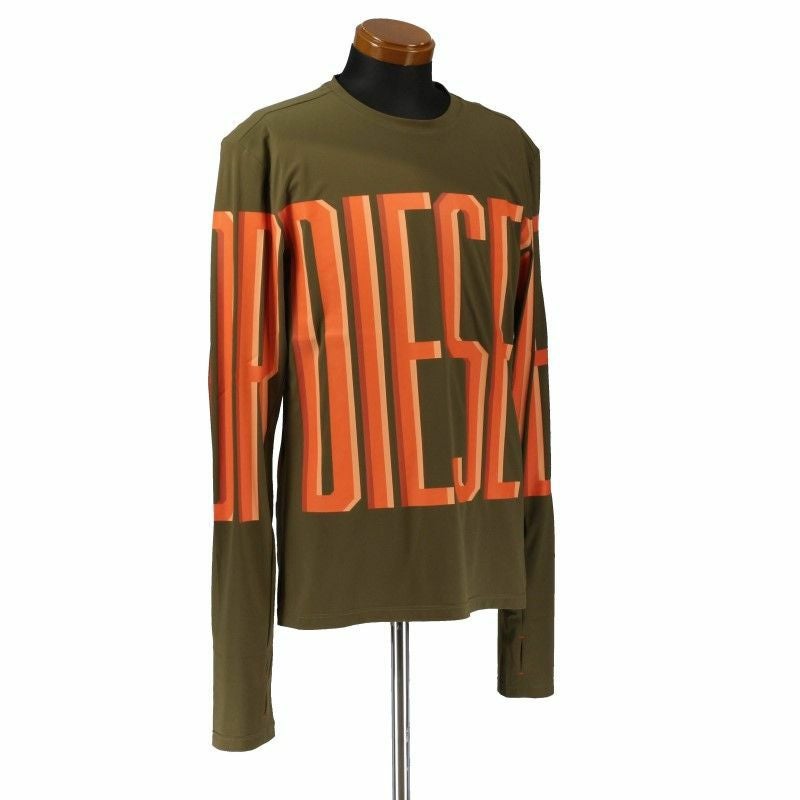 DIESEL ディーゼル 長袖 カットソー メンズ Mサイズ カーキ A09443 0CJAN 5JZ KHA ロゴ