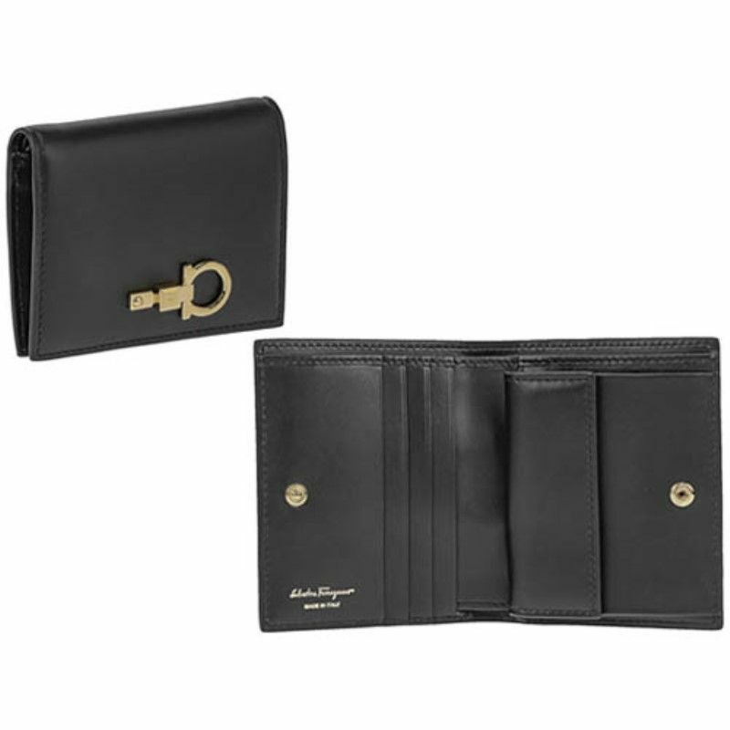 フェラガモ Ferragamo 二つ折り財布 レディース GANCIO ガンチーニ ブラック 22E032 734429 NER