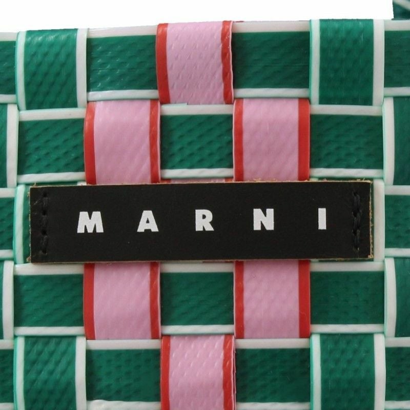 マルニマーケット　カゴバック　緑ピンク マルニ MARNI キッズ かごバッグ ハンドバッグ レディース グリーン