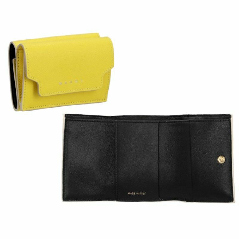 MARNI 財布　黒×イエロー マルニ MARNI 三つ折り財布 ミニ財布 折財布 レディース イエロー