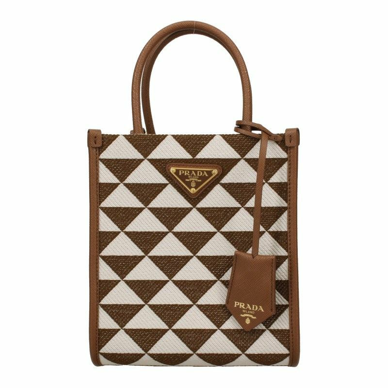 PRADA ブラウン ビジネスバッグ B (目立った傷や汚れなし)】PRADA プラダ 三角ロゴ 金具 レザー