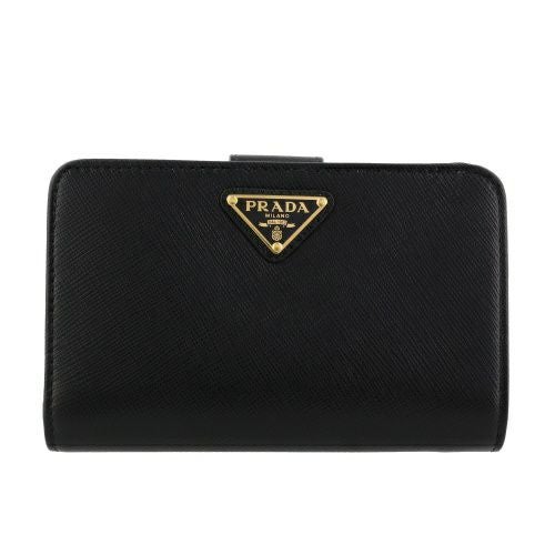 ゆみ✨ PRADA 1ML225 二つ折り財布 レザー 黒 メタルロゴ プラダ 二つ折り財布 レディース SAFFIANO METAL ORO サフィアーノ
