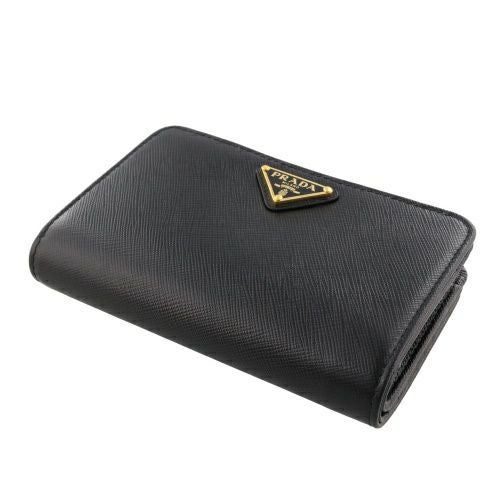 ゆみ✨ PRADA 1ML225 二つ折り財布 レザー 黒 メタルロゴ プラダ 二つ折り財布 レディース SAFFIANO METAL ORO サフィアーノ