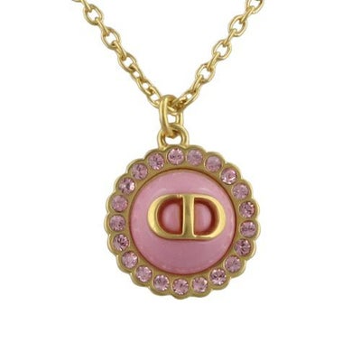 美品 Dior ディオール ネックレス ストーン ピンク カメ シルバー ロゴ 