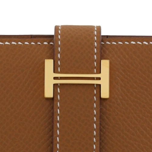 エルメス ベアンコンパクト ゴールド ヴォーエプソン ゴールド金具 B刻印 HERMES BEANT COMPACT