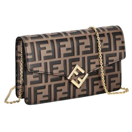 【美品】FENDI フェンディ パイソン柄 ロゴ型押し チェーンショルダーバッグ FENDI（フェンディ） 8BR793 ALG7 F1HZO FFロゴ シェニール ミディアム