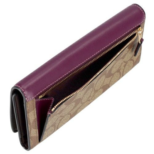 コーチ アウトレット 長財布 レディース カーキ/ディープベリー COACH
