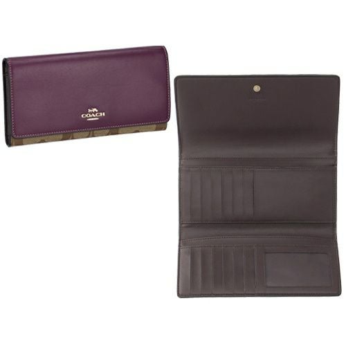 コーチ アウトレット 長財布 レディース カーキ/ディープベリー COACH