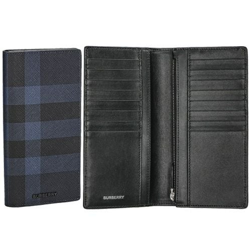 バーバリー 長財布 メンズ ネイビー チェック＆レザー コンチネンタル