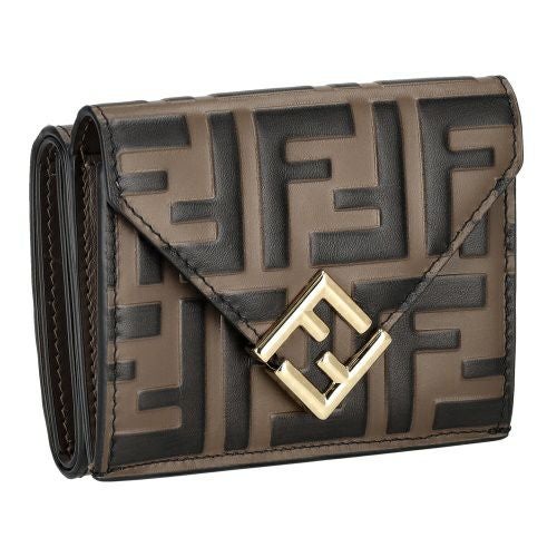 FENDI ブラウンレザー三つ折り財布 FENDI（フェンディ） MICRO TRI-FOLD WALLET 三つ折り財布 折りたたみ