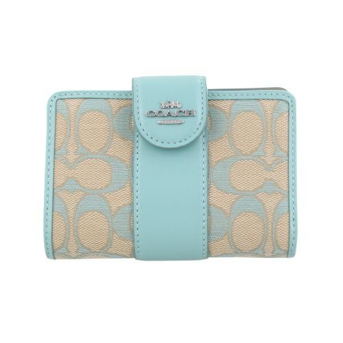 コーチ アウトレット 二つ折り財布 レディース ミディアム コーナー ジップ ウォレット・シグネチャー ジャカード ブルー COACH OUTLET CT922 SVVSW フェイデッドブルー
