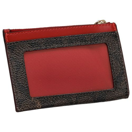 コーチ アウトレット コインケース カードケース レディース ミニ スキニー シグネチャー ブラウン COACH OUTLET CW870 IMXD0 ウォルナット/ボールドレッド
