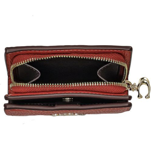 Coach レザー製赤い二つ折り財布 キーチェーン付き コーチ アウトレット 二つ折り財布 レディース ペブルド レザー C