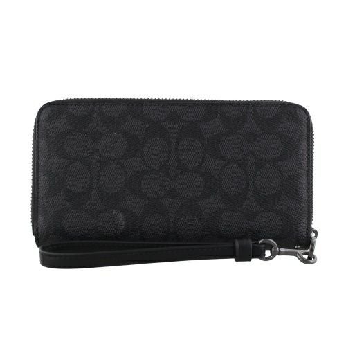 コーチ アウトレット 長財布 レディース ロング ジップ アラウンド ウォレット・シグネチャー キャンバス ブラック COACH OUTLET CW778 QBMI5 チャコール/ブラック