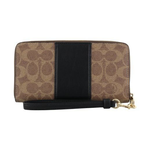 コーチ アウトレット 長財布 レディース ロング ジップ アラウンド ウォレット・シグネチャー キャンバス・ストライプ ブラウン COACH OUTLET CW947 IMQRX タン/ブラック