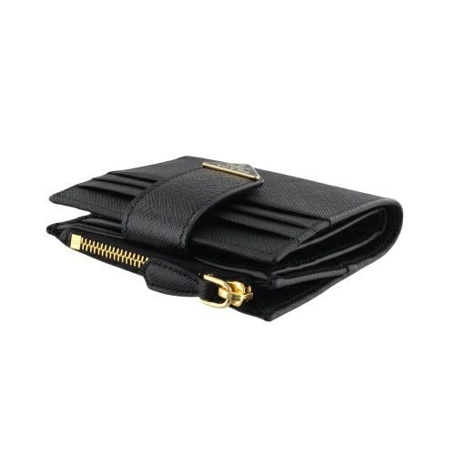 美品✨PRADA プラダ 折り財布 サフィアーノ トライアングル ロゴ 黒 プラダ 二つ折り財布 レディース サフィアーノ トライアングルロゴ