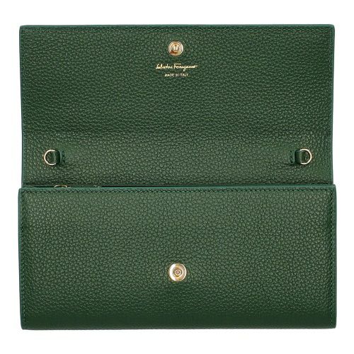 フェラガモ 長財布 チェーンウォレット レディース ダブルガンチーニ グリーン FERRAGAMO 220636 775062 FOREST GREEN