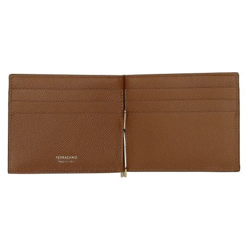 フェラガモ 二つ折り財布 小銭入れなし マネークリップ メンズ ダブルガンチーニ ブラウン FERRAGAMO 661475 776474 NCOG