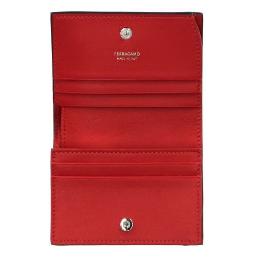 フェラガモ 二つ折り財布 コンパクト財布 レディース ダブルガンチーニ ブラック FERRAGAMO 220627 770769 NERO/FLAME RED