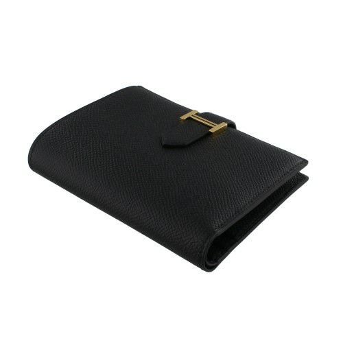 エルメス ベアンコンパクト ブラック エプソン ゴールド金具 W刻印 二