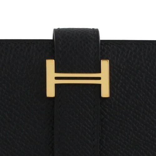 エルメス ベアンコンパクト ブラック エプソン ゴールド金具 W刻印 二