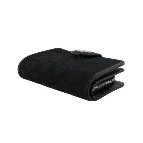 コーチ アウトレット 二つ折り財布 レディース ミディアム コーナー ジップ ウォレット・シグネチャー ジャカード ブラック COACH OUTLET CU402 SBKBK