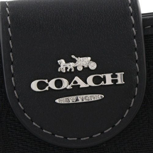 コーチ アウトレット 二つ折り財布 レディース ミディアム コーナー ジップ ウォレット・シグネチャー ジャカード ブラック COACH OUTLET CU402 SBKBK