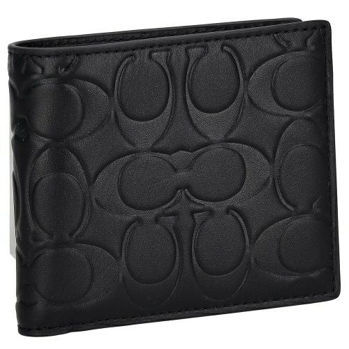 [未使用] COACH 二つ折り財布 CX139 QB/BK 本革 ブラック コーチ アウトレット 二つ折り財布 メンズ シグネチャー ブラック