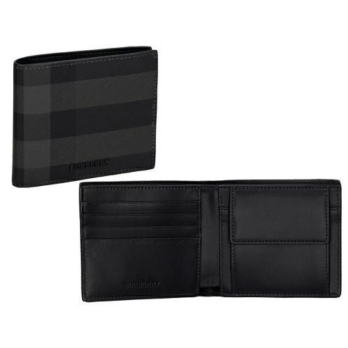 バーバリー 二つ折り財布 コンパクト財布 メンズ シーシービル コイン チャコールチェック ブラック BURBERRY 8100529 CHARCOAL