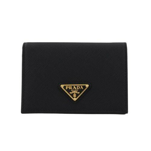 プラダ 二つ折り財布 コンパクト財布 レディース トライアングルロゴ サフィアーノ ブラック PRADA 1MV021 QHH F0002 NERO