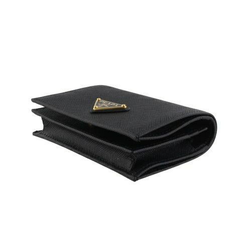 プラダ 二つ折り財布 コンパクト財布 レディース トライアングルロゴ サフィアーノ ブラック PRADA 1MV021 QHH F0002 NERO