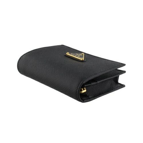 プラダ 二つ折り財布 コンパクト財布 レディース トライアングルロゴ サフィアーノ ブラック PRADA 1MV021 QHH F0002 NERO