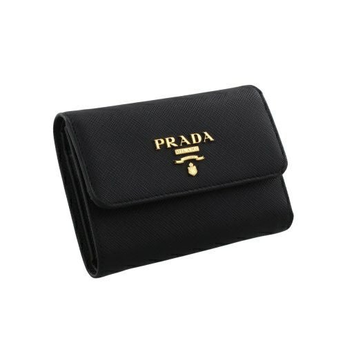プラダ 三つ折り財布 コンパクト財布 レディース サフィアーノメタルオロ ブラック PRADA 1MH025 QWA F0002 NERO