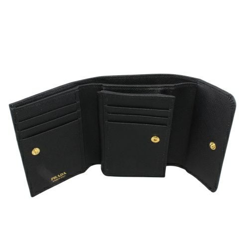 プラダ 三つ折り財布 コンパクト財布 レディース サフィアーノメタルオロ ブラック PRADA 1MH025 QWA F0002 NERO