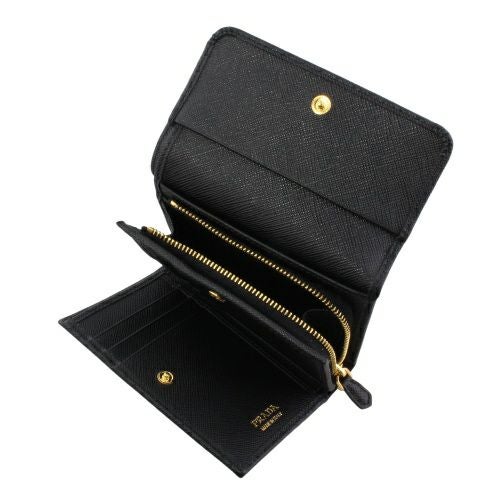 プラダ 三つ折り財布 コンパクト財布 レディース サフィアーノメタルオロ ブラック PRADA 1MH025 QWA F0002 NERO