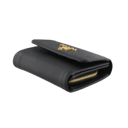 プラダ 三つ折り財布 コンパクト財布 レディース サフィアーノメタルオロ ブラック PRADA 1MH025 QWA F0002 NERO