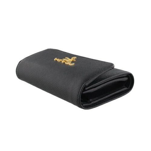プラダ 三つ折り財布 コンパクト財布 レディース サフィアーノメタルオロ ブラック PRADA 1MH025 QWA F0002 NERO