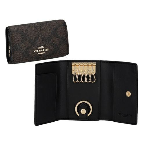 コーチ アウトレット キーケース レディース ファイブ リング キー ケース・シグネチャー キャンバス ブラウン COACH OUTLET CZ274 IMXAQ ウォルナット/ブラック