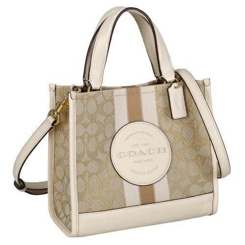 コーチ アウトレット ショルダーバッグ トートバッグ レディース デンプシー トート 22・シグネチャー ジャカード・ストライプ アンド コーチ パッチ ベージュ COACH OUTLET CQ878 IMDQC ライトカーキ チョーク