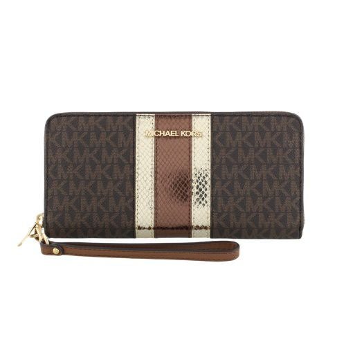 マイケルコース 長財布 レディース ジェットセットトラベル ラージシグネチャーロゴ＆メタリックコンチネンタルウォレット ブラウン MICHAEL KORS 35F4GTVE7B BROWN