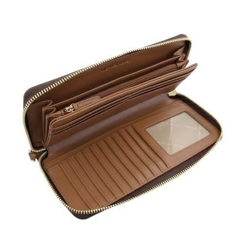 マイケルコース 長財布 レディース ジェットセットトラベル ラージシグネチャーロゴ＆メタリックコンチネンタルウォレット ブラウン MICHAEL KORS 35F4GTVE7B BROWN