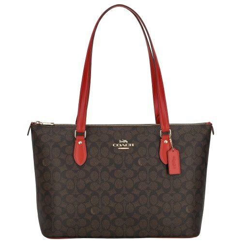 コーチ アウトレット トートバッグ レディース ギャラリー シグネチャー トート ブラウン COACH OUTLET CW381 IMXD0 ブラウン/レッド